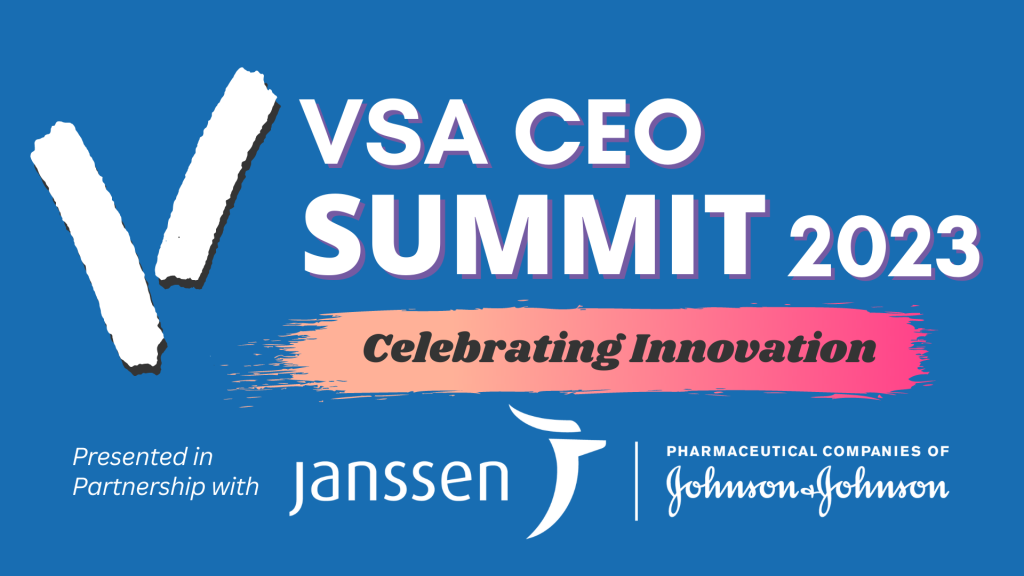 VSA CEO Summit 2023 logo, tagline is Celebrating Innovation. Presented in Partnership with Janssen, Pharmaceutical Companies of Johnson & Johnson